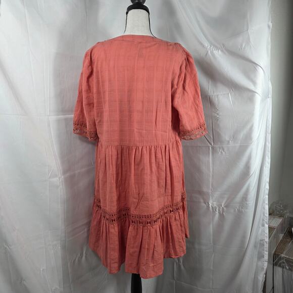 Knox Rose Dress Women L Salmon Cotton Boho Crochet Trim Tassel Peasant Dress NWT - Picture 9 of 14